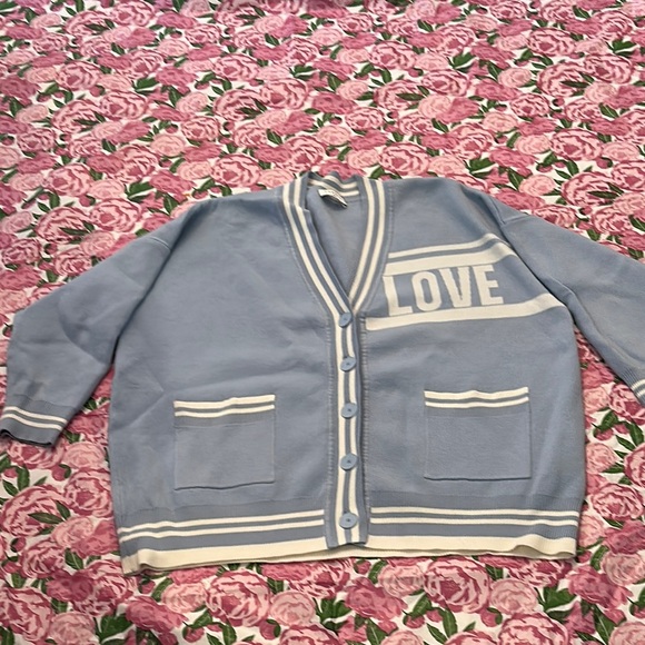 Blue and White Cardigan with LOVE Design